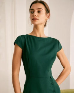The Green Boat Neck Cutout Back Midi Dress -Outlet Dress Mix Up Store the boat neck cutout back dress dresses ymnfce
