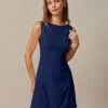 The Navy Boat Neck Cutout Mini Dress