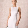 The White Boat Neck Satin A-Line Mini Dress