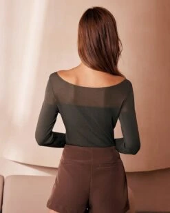 The Army Green Boat Neck Sheer Knit Top -Outlet Dress Mix Up Store the boat neck sheer knit top tops ruuexb 706952