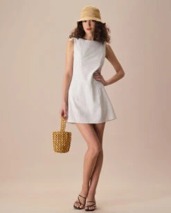 The Beige Boat Neck Striped Mini Dress -Outlet Dress Mix Up Store the boat neck striped mini dress dresses p7yvpm