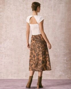 The Brown High Waist Floral Suede Midi Skirt -Outlet Dress Mix Up Store the brown floral suede midi skirt bottoms mkzowx