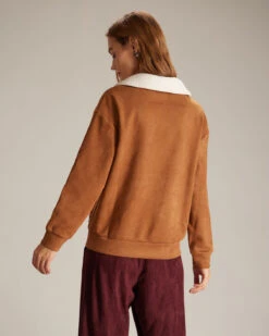 The Brown Lapel Button Suede Sweatshirt -Outlet Dress Mix Up Store the brown half button suede sweatshirt tops 3lfpdf