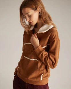 The Brown Lapel Button Suede Sweatshirt -Outlet Dress Mix Up Store the brown half button suede sweatshirt tops rzz9kx