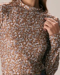 The Brown Mock Neck Floral Daisy Print Tee 7 The Brown Mock Neck Floral Daisy Print Tee -Outlet Dress Mix Up Store the brown mock neck daisy tee tops cu9mcc