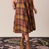 The Brown High Waisted Plaid A-Line Midi Skirt