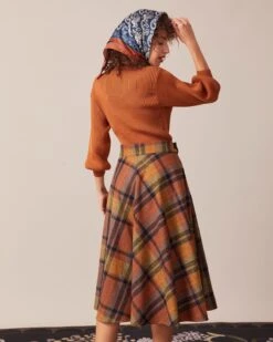 The Brown High Waisted Plaid A-Line Midi Skirt -Outlet Dress Mix Up Store the brown plaid midi skirt two piece outfits in0qwk 508576
