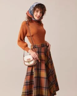 The Brown High Waisted Plaid A-Line Midi Skirt -Outlet Dress Mix Up Store the brown plaid midi skirt two piece outfits qw3gfi 577460