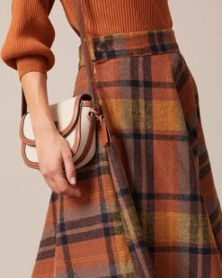 The Brown High Waisted Plaid A-Line Midi Skirt -Outlet Dress Mix Up Store the brown plaid midi skirt two piece outfits v84yba