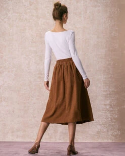 The Brown Elastic Waist Pleated Midi Skirt -Outlet Dress Mix Up Store the brown pleated midi skirt bottoms 6fzoid