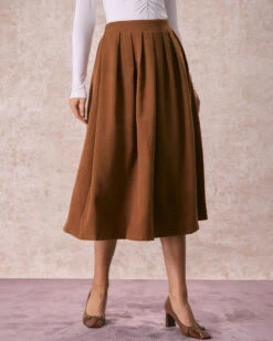 The Brown Elastic Waist Pleated Midi Skirt -Outlet Dress Mix Up Store the brown pleated midi skirt bottoms nv0jh8
