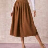 The Brown Elastic Waist Pleated Midi Skirt
