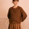 The Brown Round Neck Ribbed Knit Cardigan