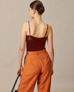 The Brown Zipper Back Satin Cami Top -Outlet Dress Mix Up Store the brown satin solid cami top tops 9n3qpk 809804