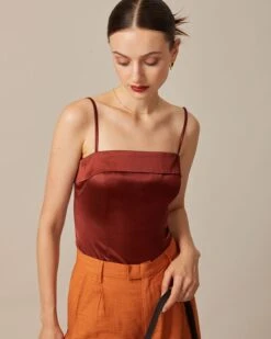 The Brown Zipper Back Satin Cami Top -Outlet Dress Mix Up Store the brown satin solid cami top tops xpawgr 291766