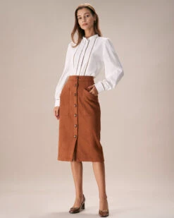 The Brown Suede Single Breasted Midi Skirt -Outlet Dress Mix Up Store the brown single breasted suede midi skirt bottoms cic4qz