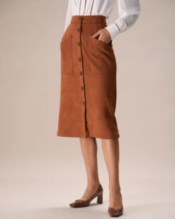 The Brown Suede Single Breasted Midi Skirt -Outlet Dress Mix Up Store the brown single breasted suede midi skirt bottoms xtuvo4