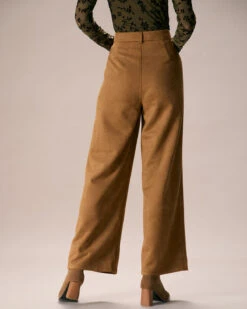The Brown High Waisted Suede Straight Pants -Outlet Dress Mix Up Store the brown suede button straight pants bottoms e9vngy
