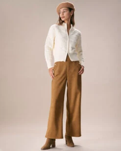 The Brown High Waisted Suede Straight Pants -Outlet Dress Mix Up Store the brown suede button straight pants bottoms vag9c7