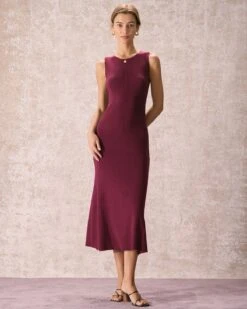 The Burgundy Round Neck Sweater Maxi Dress -Outlet Dress Mix Up Store the burgundy round neck sweater maxi dress burgundy dresses u7yhyi