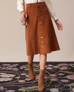 The Brown Button-Front Corduroy Midi Skirt -Outlet Dress Mix Up Store the button front corduroy skirt bottoms fgobny 116949