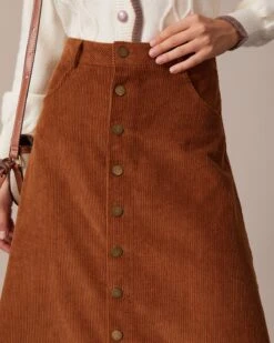 The Brown Button-Front Corduroy Midi Skirt -Outlet Dress Mix Up Store the button front corduroy skirt bottoms p4ds72