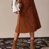 The Brown Button-Front Corduroy Midi Skirt