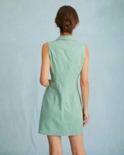 The Green Lapel Button-up Sleeveless Mini Dress -Outlet Dress Mix Up Store the button front vest mini dress dresses zblan3 740934