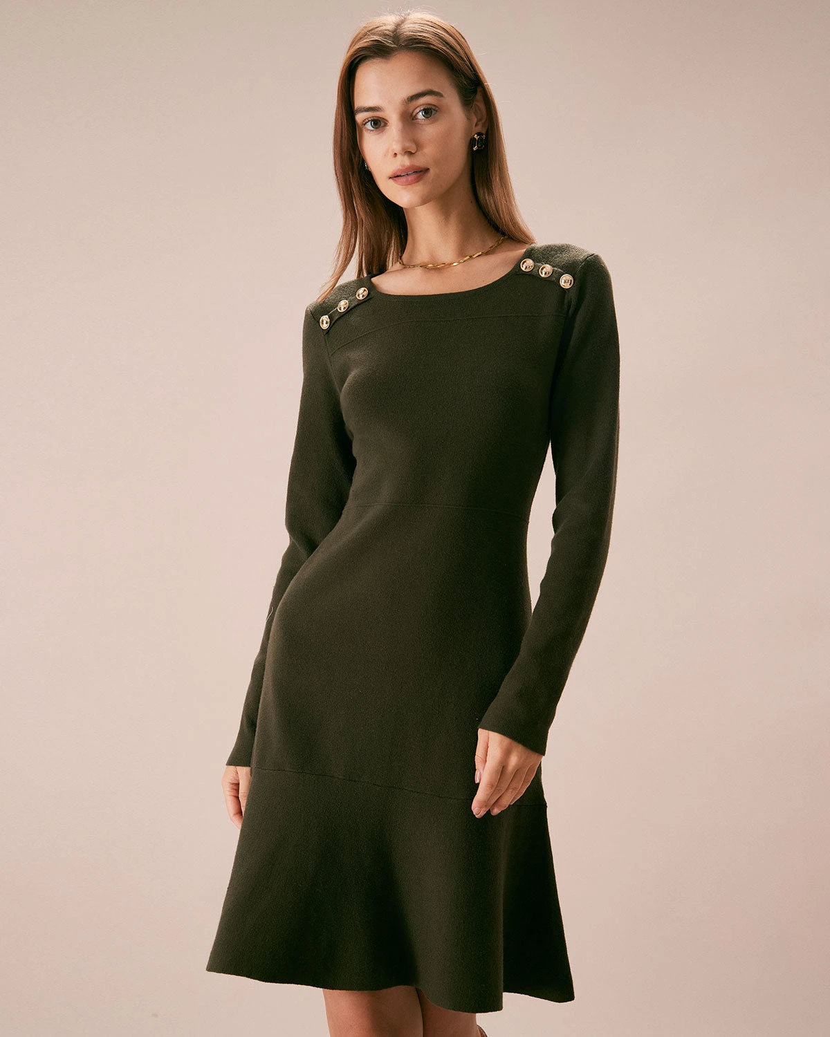 The Army Green Button Sweater Mini Dress 1 The Army Green Button Sweater Mini Dress