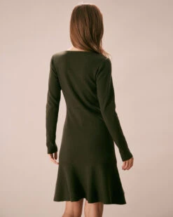 The Army Green Button Sweater Mini Dress 9 The Army Green Button Sweater Mini Dress -Outlet Dress Mix Up Store the button shoulder sweater dress dresses jxsfds