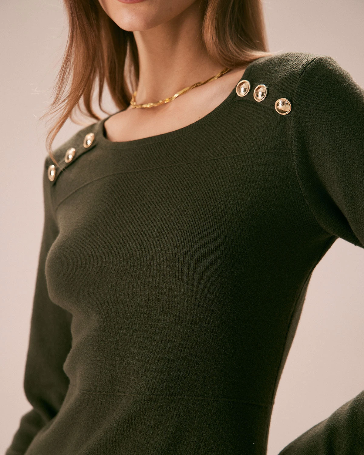 The Army Green Button Sweater Mini Dress 2 The Army Green Button Sweater Mini Dress - Image 2