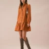 The Caramel Mock Neck A-Line Mini Dress