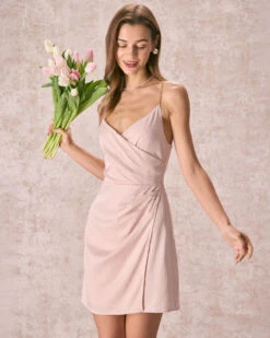 The Apricot Chain Strap Ruched Wrap Mini Dress -Outlet Dress Mix Up Store the chain strap wrap mini dress dresses z24tak
