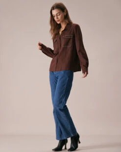 The Coffee Collared Contrasting Seam Shirt -Outlet Dress Mix Up Store the coffee collared contrasting seam shirt tops qe9piv