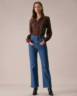 The Coffee Collared Contrasting Seam Shirt -Outlet Dress Mix Up Store the coffee collared contrasting seam shirt tops x02boz