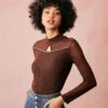 The Coffee Round Neck Cutout Ribbed Knit Top