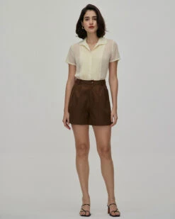 The Coffee Pleated High-Waisted Wide Leg Shorts -Outlet Dress Mix Up Store the coffee pleated wide leg shorts bottoms a7ubem