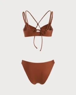 The Coffee Criss-Cross Bikini Set -Outlet Dress Mix Up Store the coffee solid criss cross bikini set bikinis 09w38i 627265