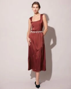 The Coffee Square Neck Sleeveless Satin Midi Dress -Outlet Dress Mix Up Store the coffee square collar satin maxi dress dresses pg9uuj 275344