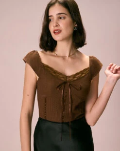 The Coffee V Neck Lace Textured Tee 7 The Coffee V Neck Lace Textured Tee -Outlet Dress Mix Up Store the coffee v neck lace textured tee coffee tops s2l6n9