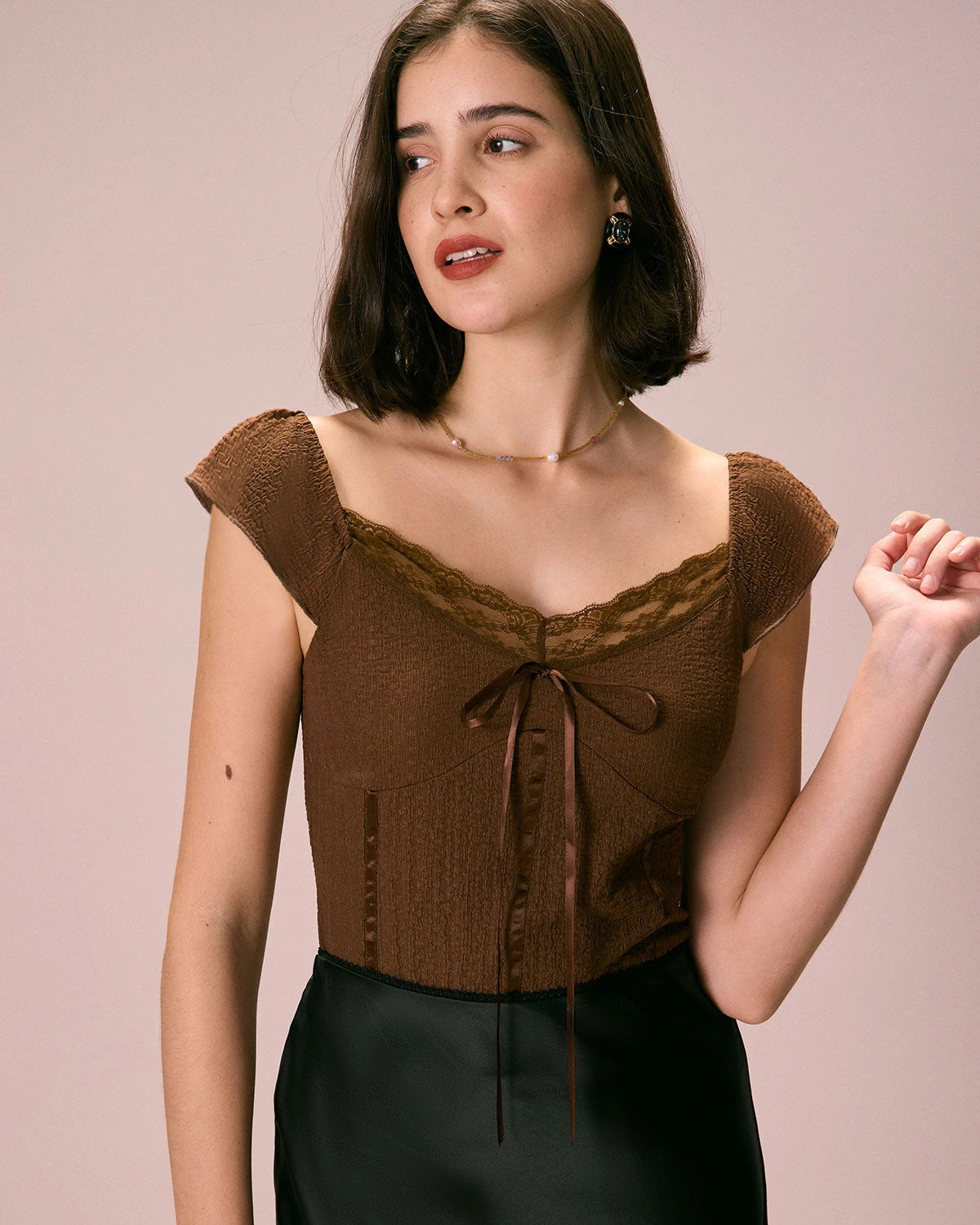 The Coffee V Neck Lace Textured Tee 3 The Coffee V Neck Lace Textured Tee - Image 3