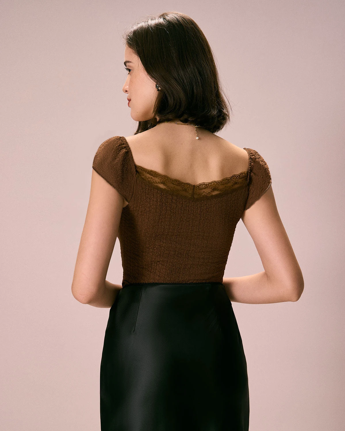 The Coffee V Neck Lace Textured Tee 5 The Coffee V Neck Lace Textured Tee - Image 5