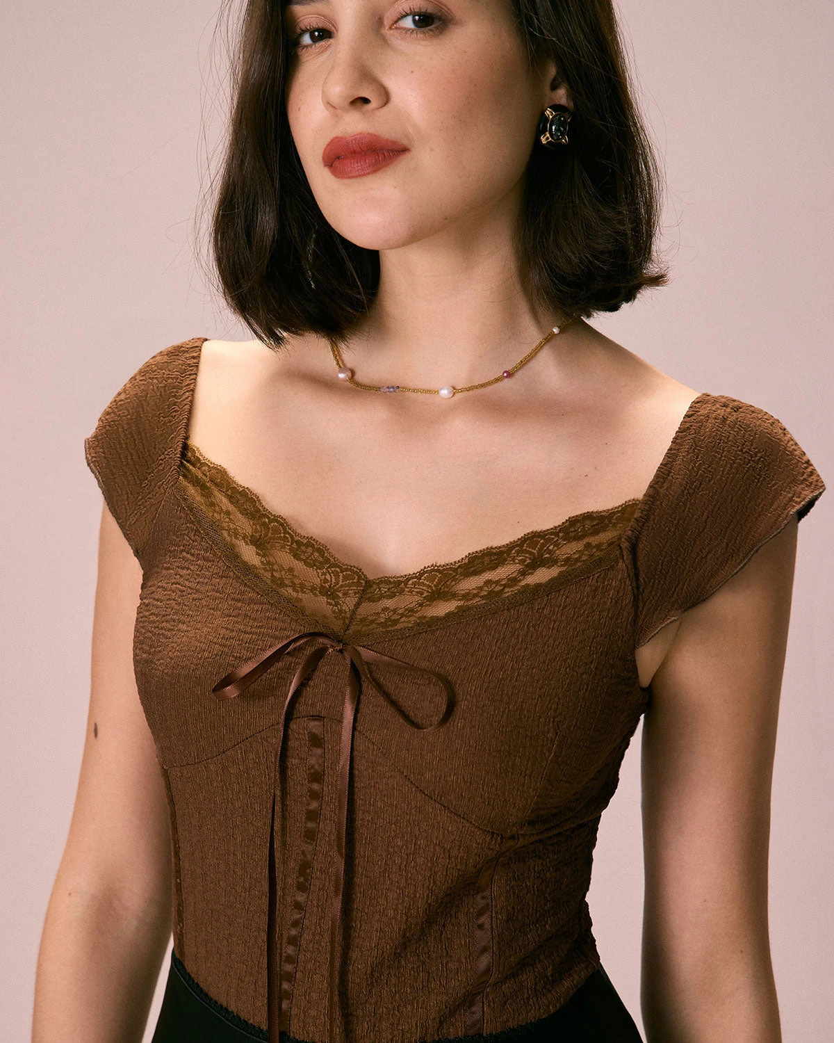 The Coffee V Neck Lace Textured Tee 2 The Coffee V Neck Lace Textured Tee - Image 2