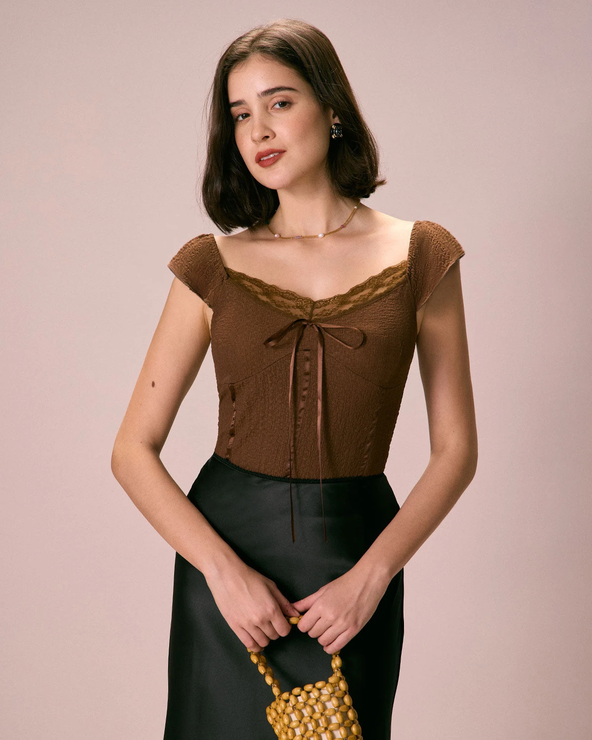 The Coffee V Neck Lace Textured Tee 1 The Coffee V Neck Lace Textured Tee