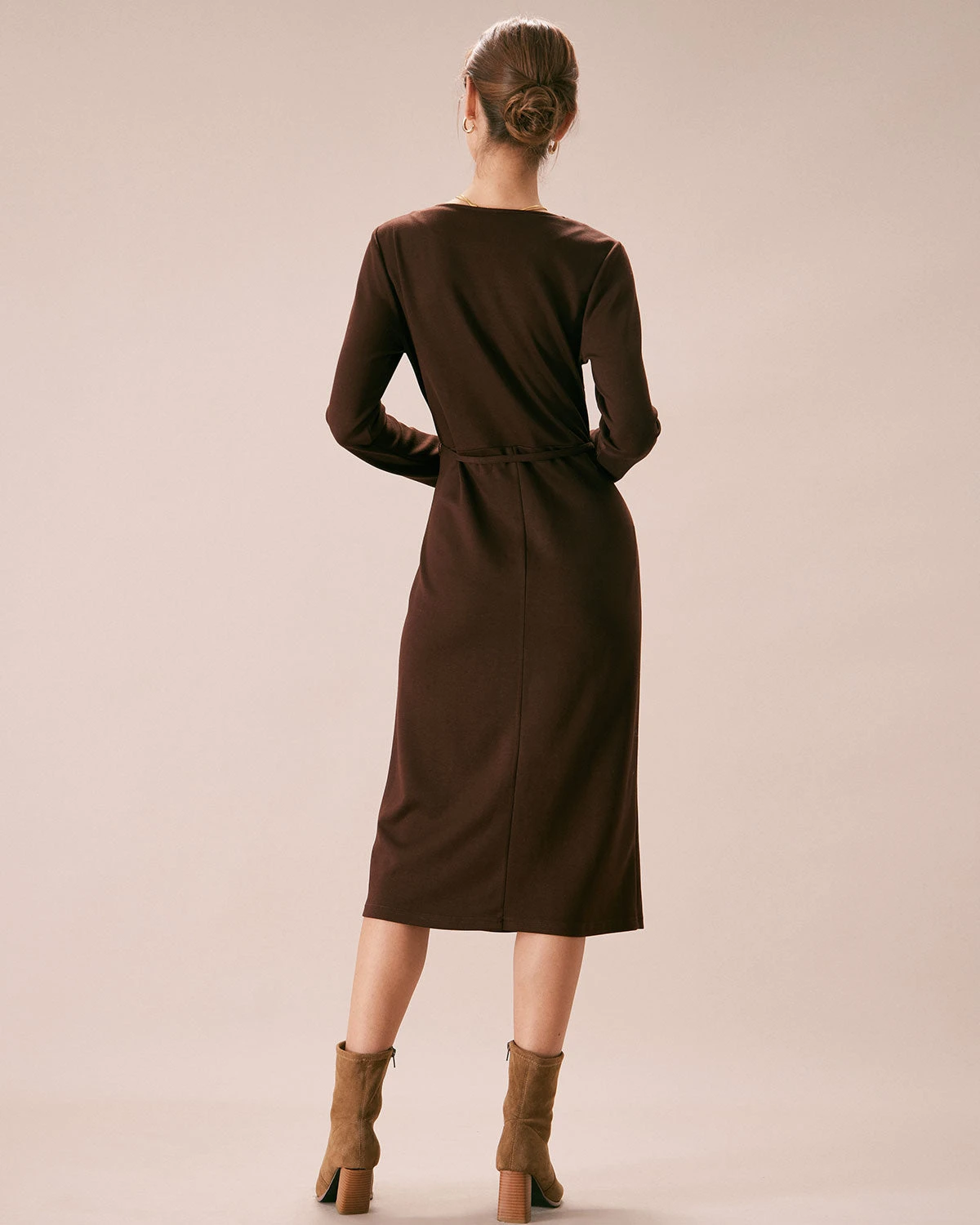 The Coffee V Neck Button Wrap Midi Dress 5 The Coffee V Neck Button Wrap Midi Dress - Image 5