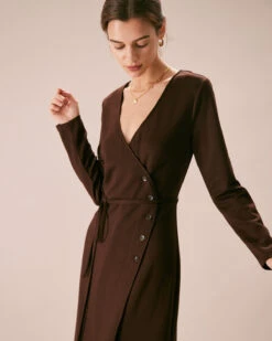 The Coffee V Neck Button Wrap Midi Dress 7 The Coffee V Neck Button Wrap Midi Dress -Outlet Dress Mix Up Store the coffee v neck wrap midi dress dresses vvlix5