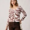 The Coffee V Neck Zebra Knit Cardigan