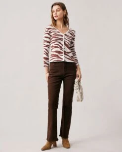The Coffee V Neck Zebra Knit Cardigan -Outlet Dress Mix Up Store the coffee v neck zebra knit cardigan tops sgmdig 391085