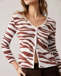 The Coffee V Neck Zebra Knit Cardigan -Outlet Dress Mix Up Store the coffee v neck zebra knit cardigan tops sj8p4t 350166
