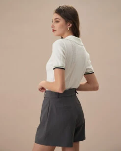 The White Collared Pointelle Contrast Knit Tee -Outlet Dress Mix Up Store the collared pointelle contrast knit tee tops 8xo46j